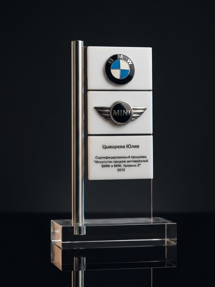Награда BMW и MINI «Искусство продаж автомобилей. Уровень 2», 2012 — Цыварева Юлия